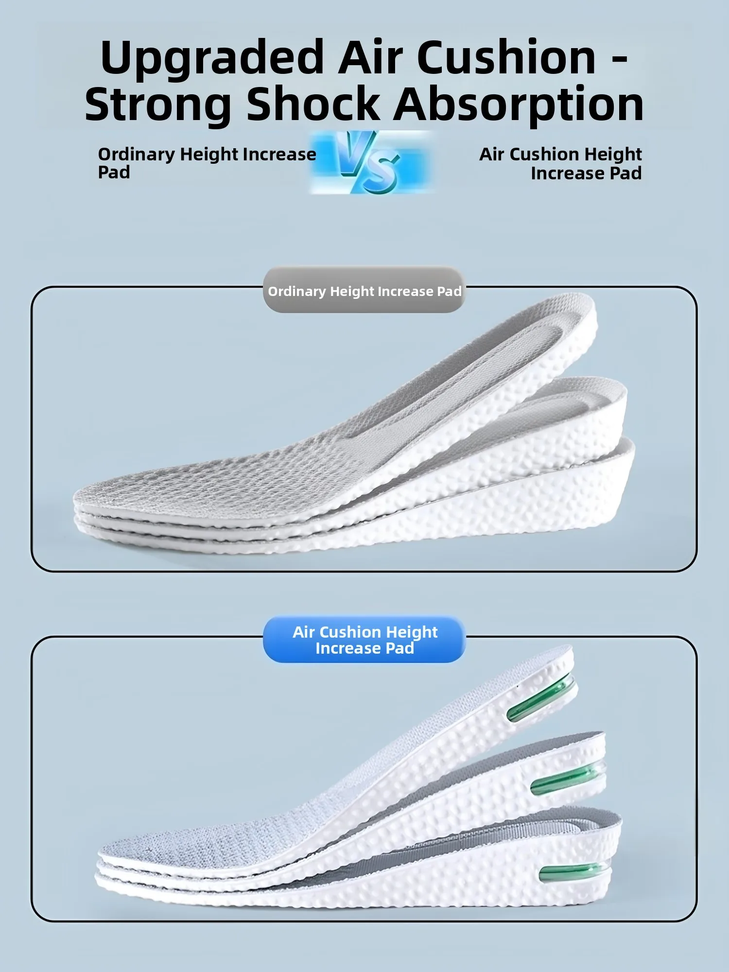 Invisible Heightening Shoe Inserts Unisex Comfortable Shock Absorption Multi-shoe Type Adaptability Hidden Elevator Pads