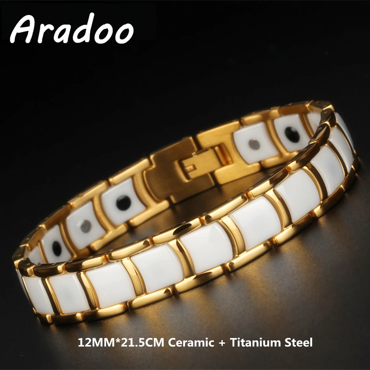 ARADOO Ceramic Titanium Steel Bracelet Men\'s Hematite Magnetic Therapy Stainless Steel Link Bracelet