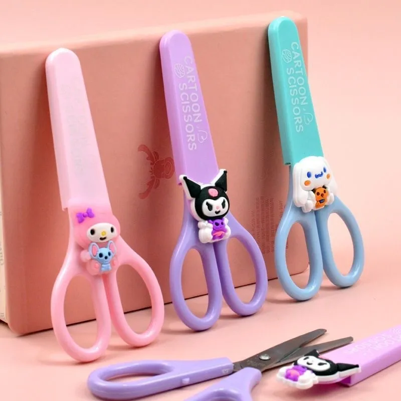 Miniso Sanrio Scissors Kawaii Mymelody Kuromi Cinnamoroll Student Cartoon Handbook Sticker Stainless Steel Paper Cuttings Knife