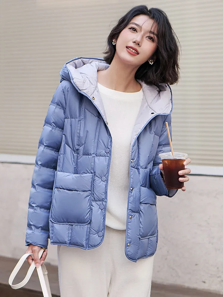 Winter Clothes Women Jackets Duck Down Light Down Jacket Business Casual Quilted Hooded Jackets Short Parka Women\'s Clothing