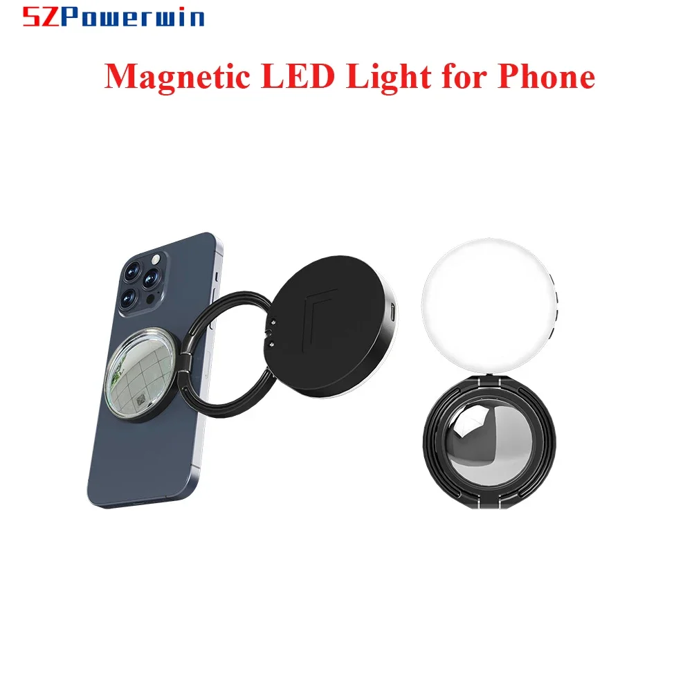 Powerwin 7V 1200mAh for Magsafe Magnetic LED Light Photography Camera Flat Pocket Vlog Live Stream Lamp for Smart Phone Stand