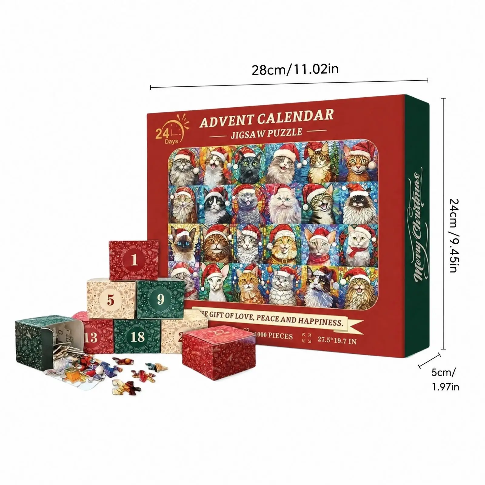  Christmas Advent Calendar Puzzle 24‑Days Countdown Blind Box Cats Pattern Puzzle Toy Xmas Gift for Adults Kids ﻿