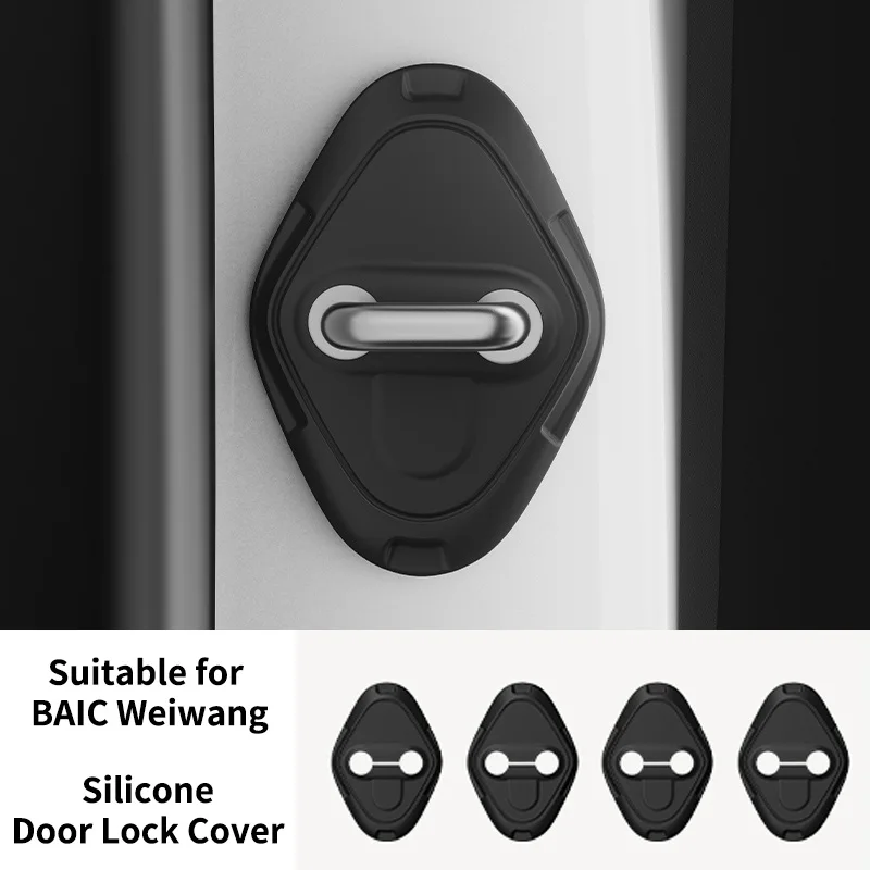 

For BAIC Weiwang Silicone Door Lock Cover 4Pcs Shock Absorption Anti-Rust Auto Protective Accessories Black