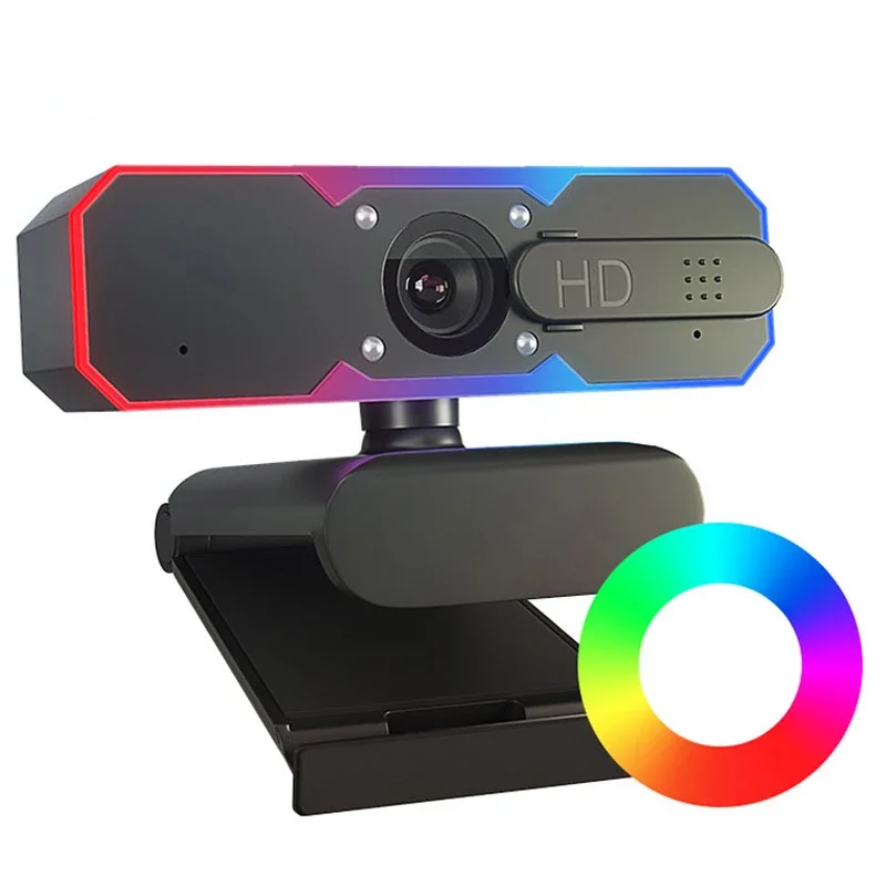 1080P 60fps HD RGB LED Light Esports Game Webcam USB Camera for Gaming PC Computer Web Cam with Microphone 7 Color Ring Light