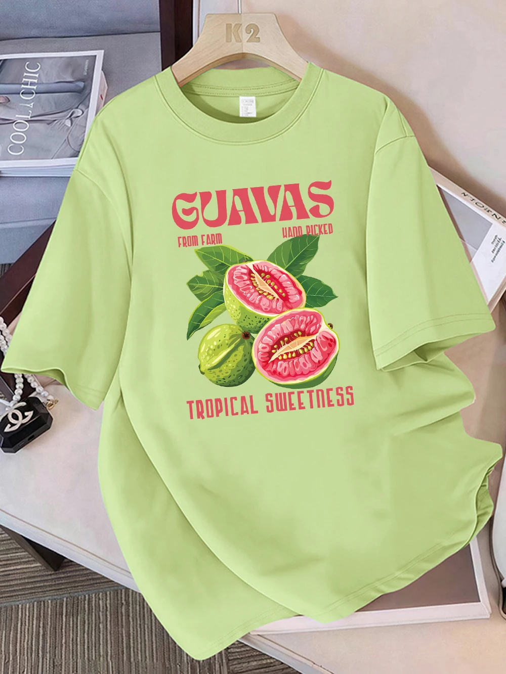 Summer Cotton T-Shirt Women Guavas Fruit From Farm Hand Picked Printing T Shirt Loose O-Neck Soft Tops Casual Womans Clothes