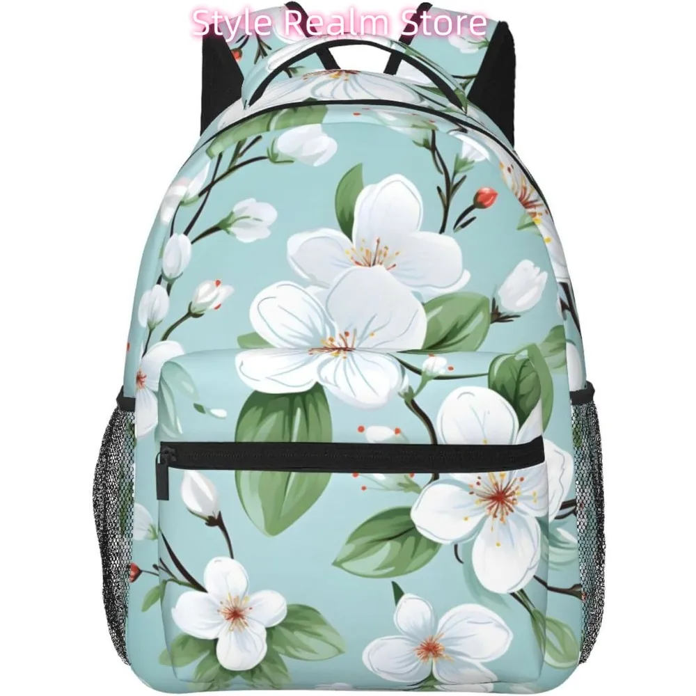 

Vintage White Flowers Lightweight Laptop Backpack Lightweight Multipurpose Travel Casual Daypack Unisex College Backapcks for Me