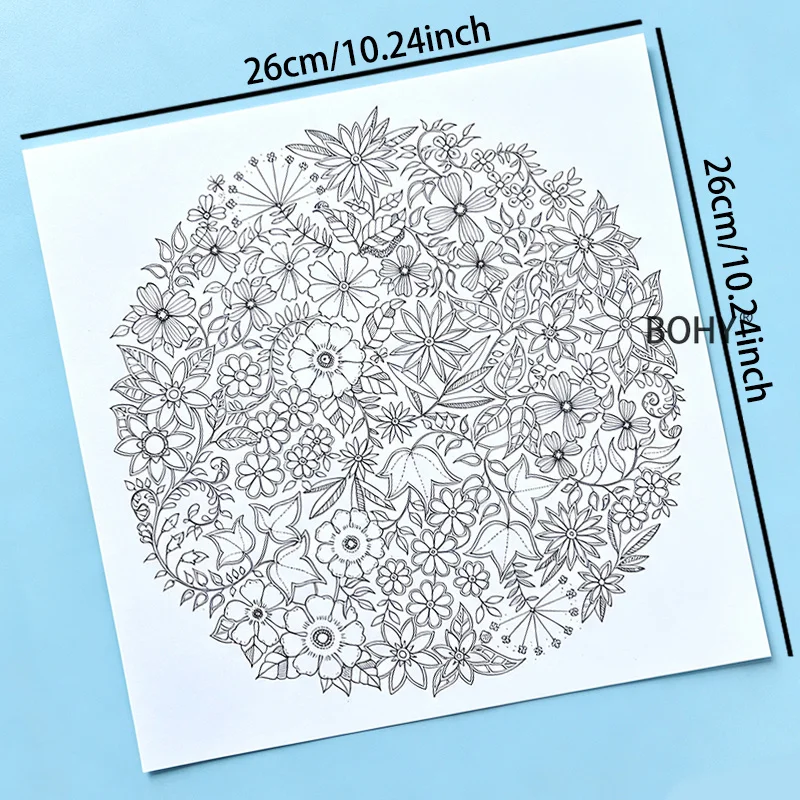 An Adult Decompression Coloring Album, Include Wildflowers, Butterflies, Gardens and Other Themes, 12 Large-sized Loose Pages