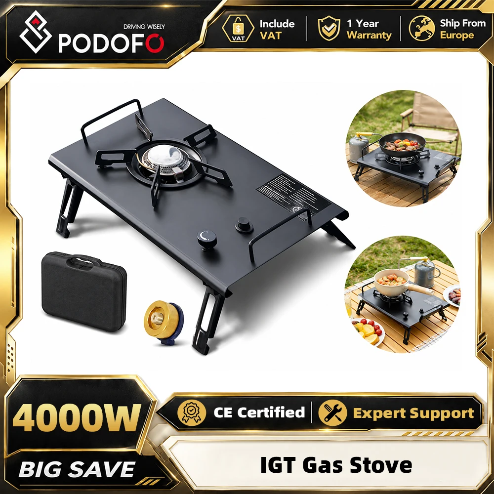 Podofo 4000W IGT Gasbrenner 2-in-1 Einbau- und Tisch-Campingkocher aus 304 Edelstahl, tragbarer Outdoor-Ofen, Dual-Fuel-Propan-Butan-Kocher mit elektronischer Zündung für Picknick, BBQ, Angeln,