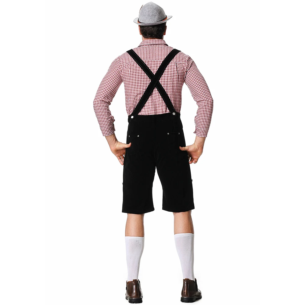 Herren Bayerisches Oktoberfest Lederhosen Kostüm Deutsches Bierfest Hosenträger Strampler Hemd Hut Set Halloween Cosplay Kostüme – Detail 16
