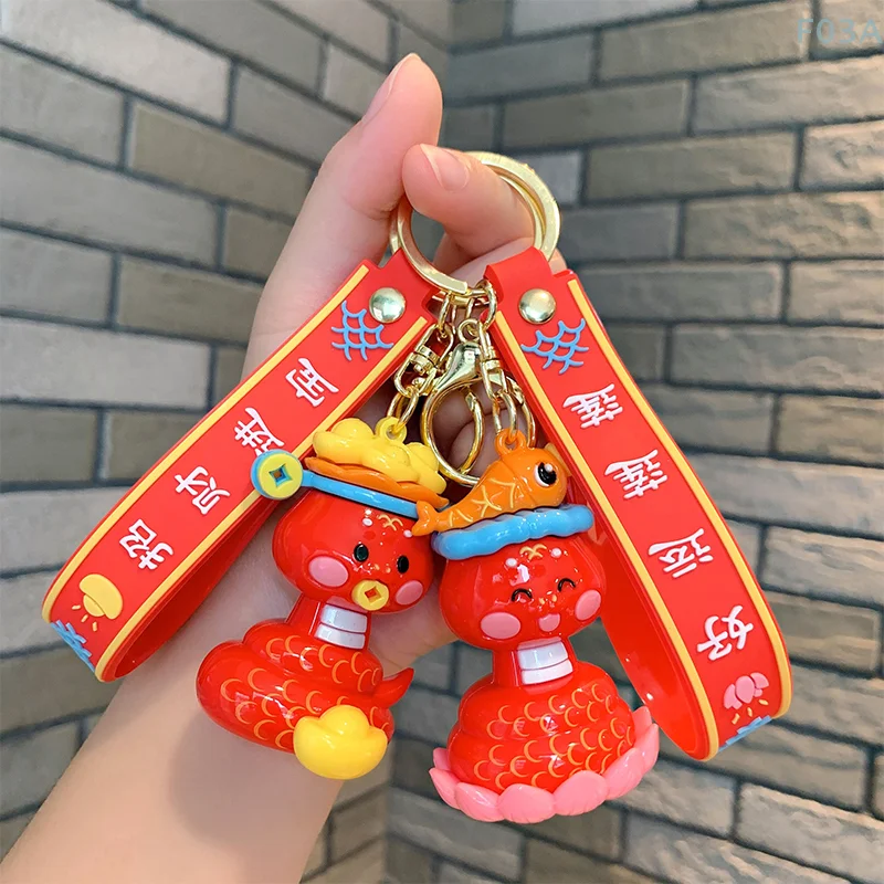 Creative Spring Festival Snake Lucky Keychain Pendant Chinese Style New Year Snake Key Ring Backpack Decoration Accessories Gift