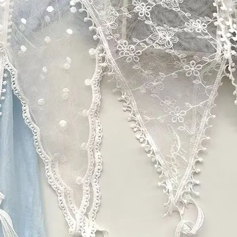 

White Woven Floral Lace Hair Scarf Wraps Women Retro Triangle Headscarf Hat Travel Photo Headband Hair Accessories