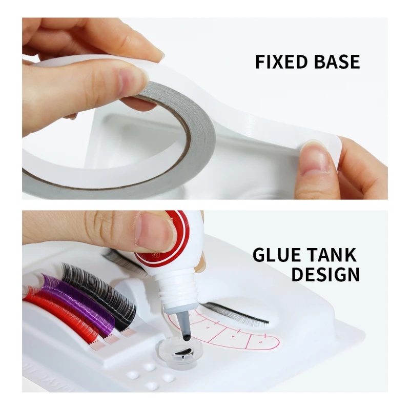 CNKESS 1 Pcs Grafted Eyelashes Practice Tray 3IN1 Glue Eye Lash Holder Plastic Material For Beginner Training Display Tools