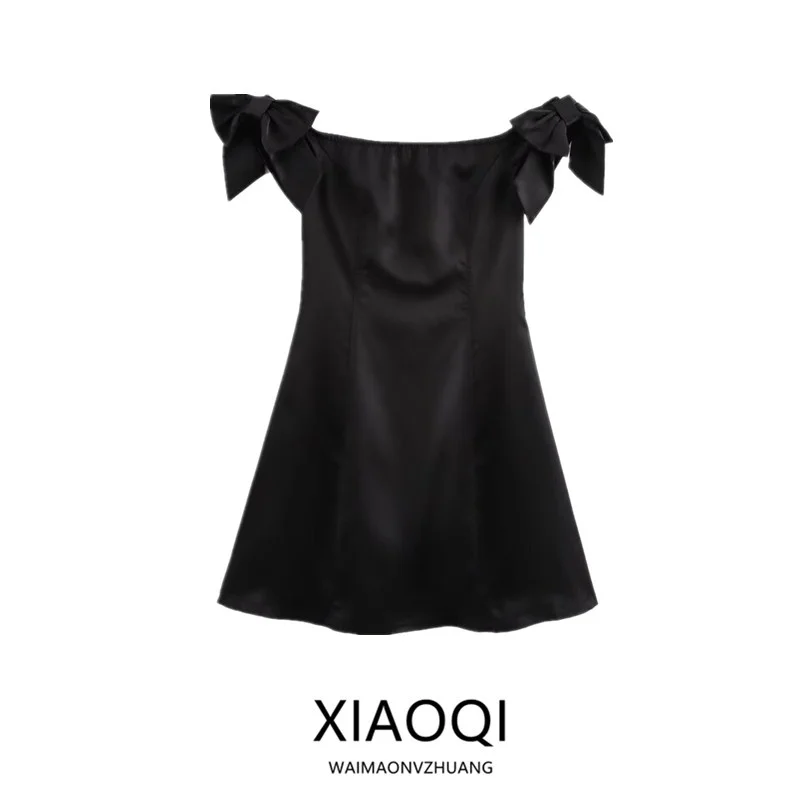 Ele Satin ort Dr with Bow Decoration One oulder Design Autumn Winter New Arrival Women's Faion  Dr