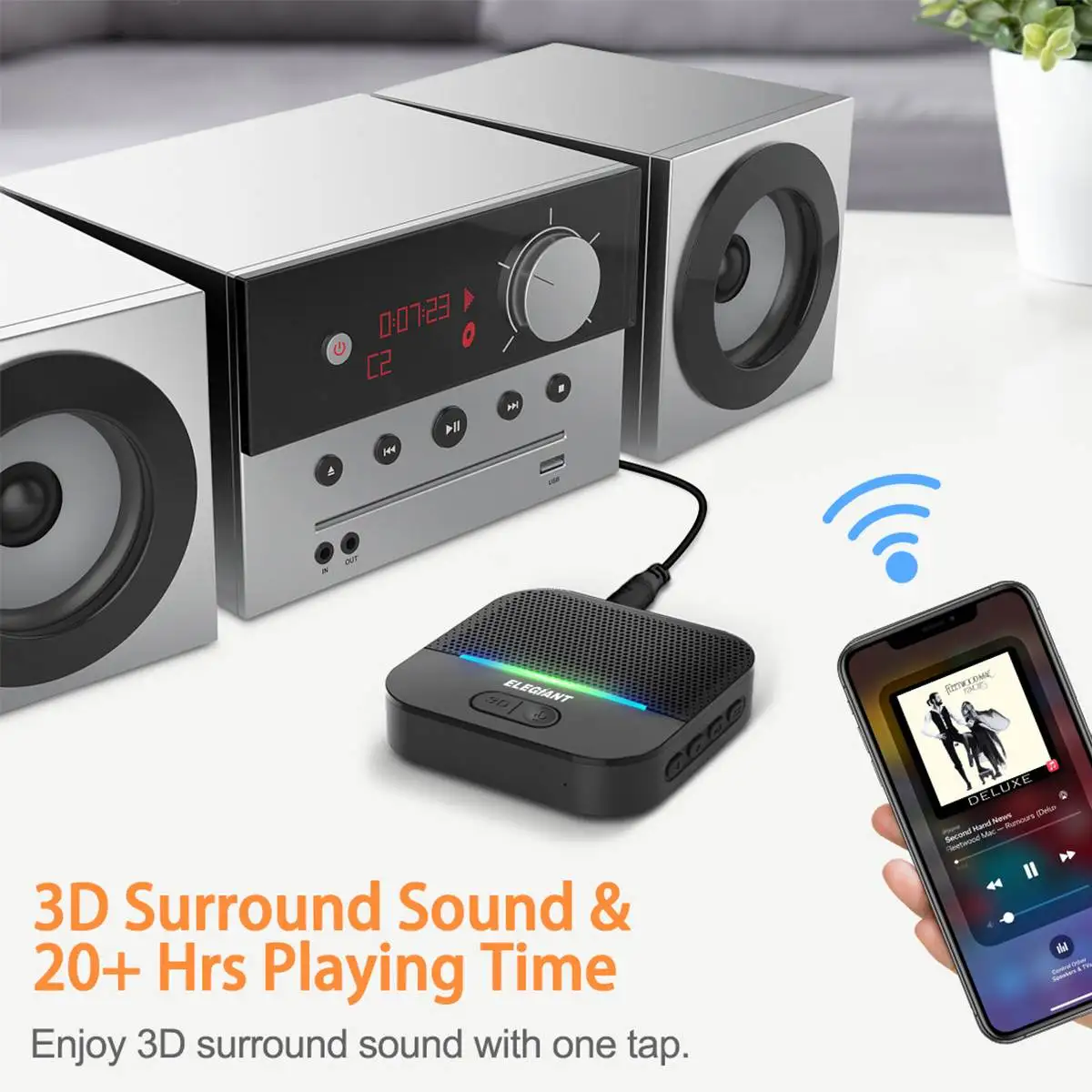 ELEGIANT BTI-036 bluetooth 5.0 HIFI Wireless Receiver Transmitter 3D Surround RCA Audio Adapter with Mic AUX USB Powered