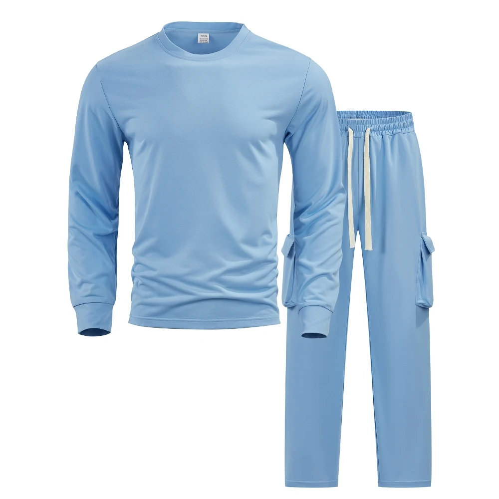 

Мужская повседневная футболка с длинными рукавами + брюки на шнурке, комплект из 2 предметов, незаменимый наряд для занятий спортом на открытом воздухе, подходит в подарок для