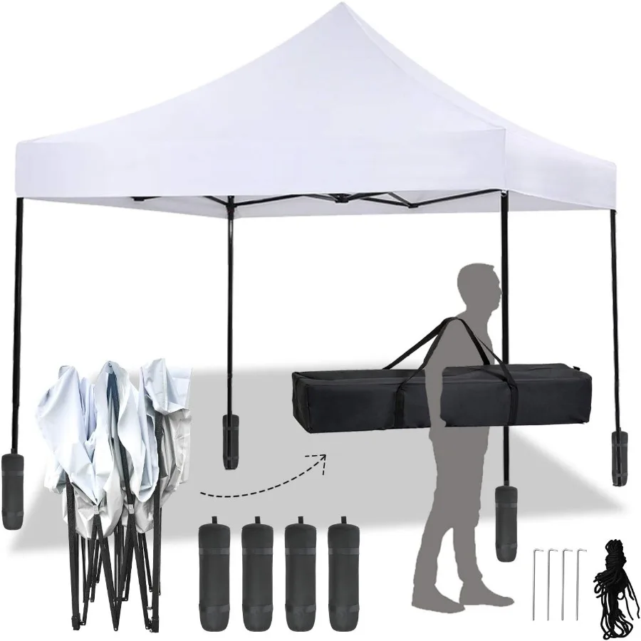 

Commercial-Grade Instant Canopy Tent 10x10 Feet Heavy Duty 300D Waterproof with Adjustable Height Includes Wheeled Carry Bag fo