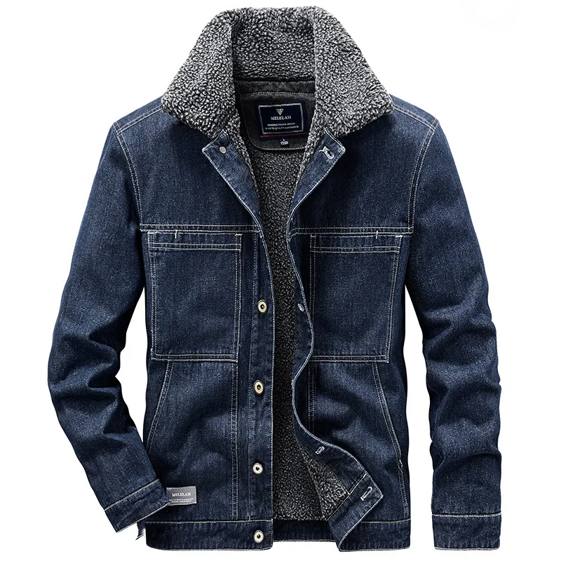 New Fashion Men Winter Fleece Warm Denim Jackets Tooling Coats Quality Cotton Male Multi-pocket Casual Cargo Jackets Size 5XL