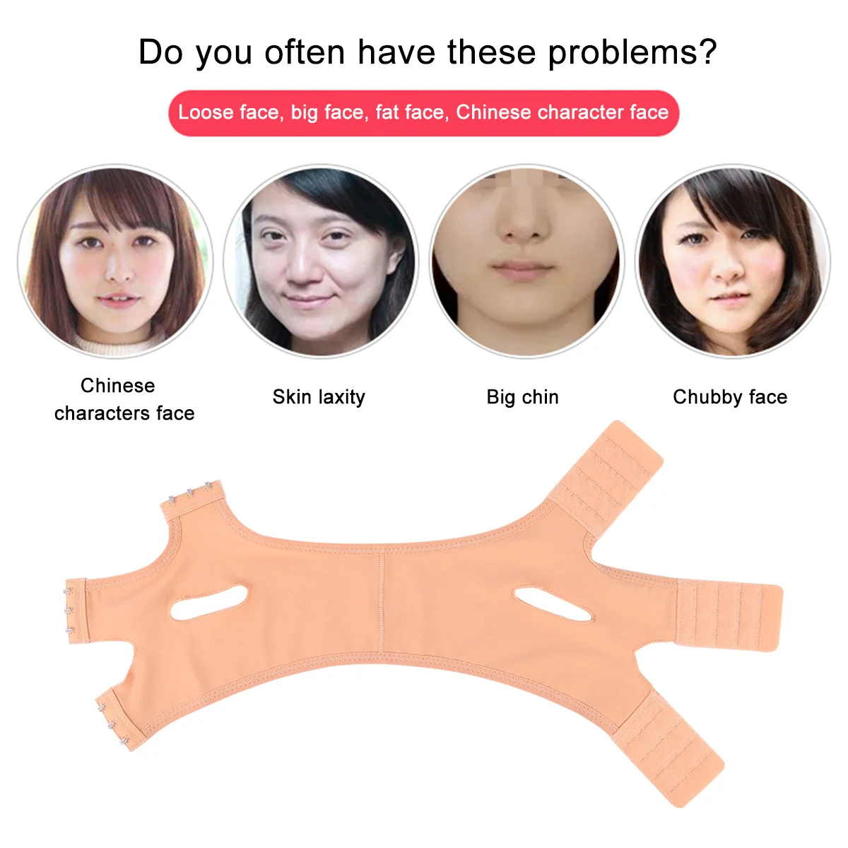 通気性のある調節可能なフェイスリフティングベルト、二重あごの軽減と顎ラインの形成ツール