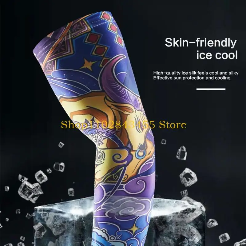 49MC Traspirante Copertura del braccio asciugatura rapida Segni zodiacali cinesi Ciclismo Uv Raffreddamento Maniche da sole