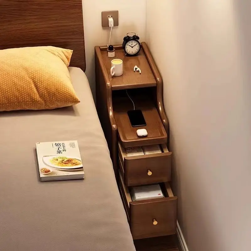 All solid wood bedside table Mini small bedroom Extremely narrow bedside table Ultra