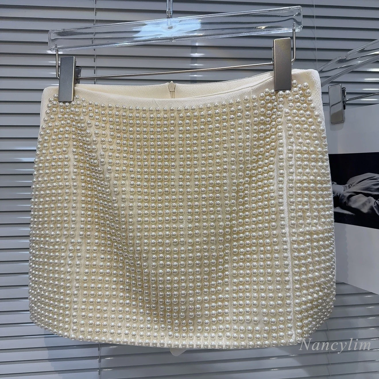 2025 Spring New French Celebrity Pearl Bead Skirt Shorts Ladies Chic Outfits Heavy Industry Beaded Shorts Apricot Black