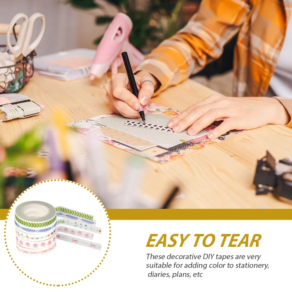 

10 Rolls Pocket Decorative Tape Scrapbook Printed Sticker Japanese Stationery Washi Whisper Paper Journaling Kawaii Diy Tapes