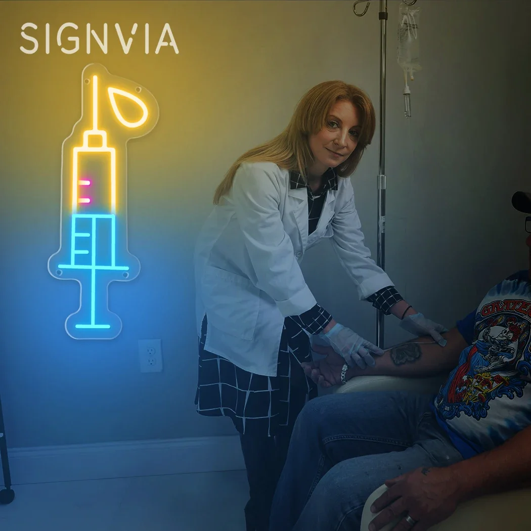 Syringe neon sign LED signboards for Clinic hospital Pet shop advertising for business Clinic Wall decoration light