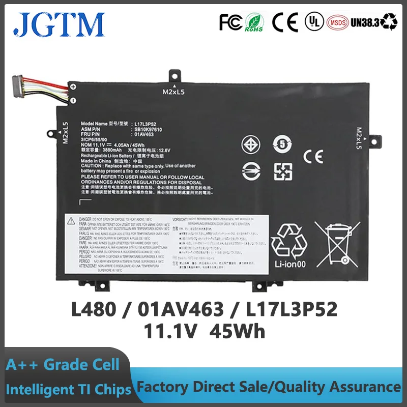 01AV463 L17L3P52 11.1V 45Wh Laptop Battery for Lenovo ThinkPad L480 L490 L580 L590 L14 L15 Gen 2 Series
