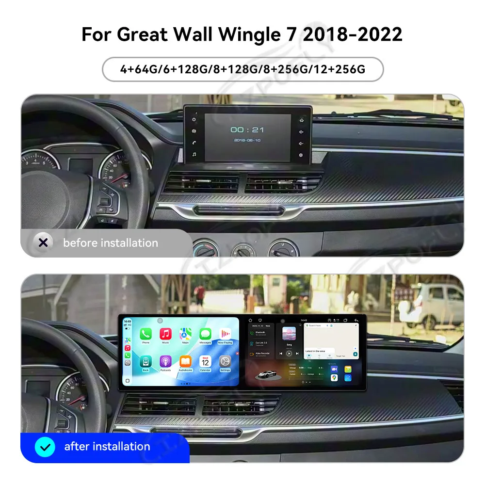 

10.1 Inch Dual Screen Car Radio Android For Great Wall Wingle 7 2018-2022 CarPlay Multimedia Player GPS Navigation Head Unit 4G