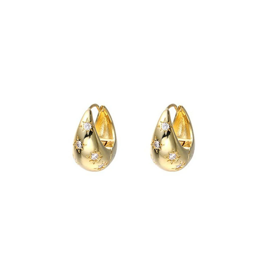 Simple Round Hoop Earrings Cubic Zirconia Star Hoop Earrings Personality Chunky Water Drop Ornaments Exquisite Jewelry image 6