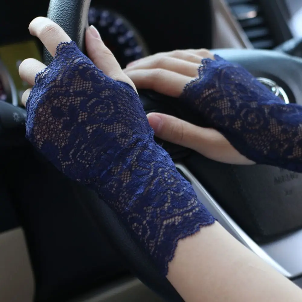 Summer Women Sexy Mesh Lace Sunscreen Half Finger Gloves Breathable Thin Driving Cycling Cosplay