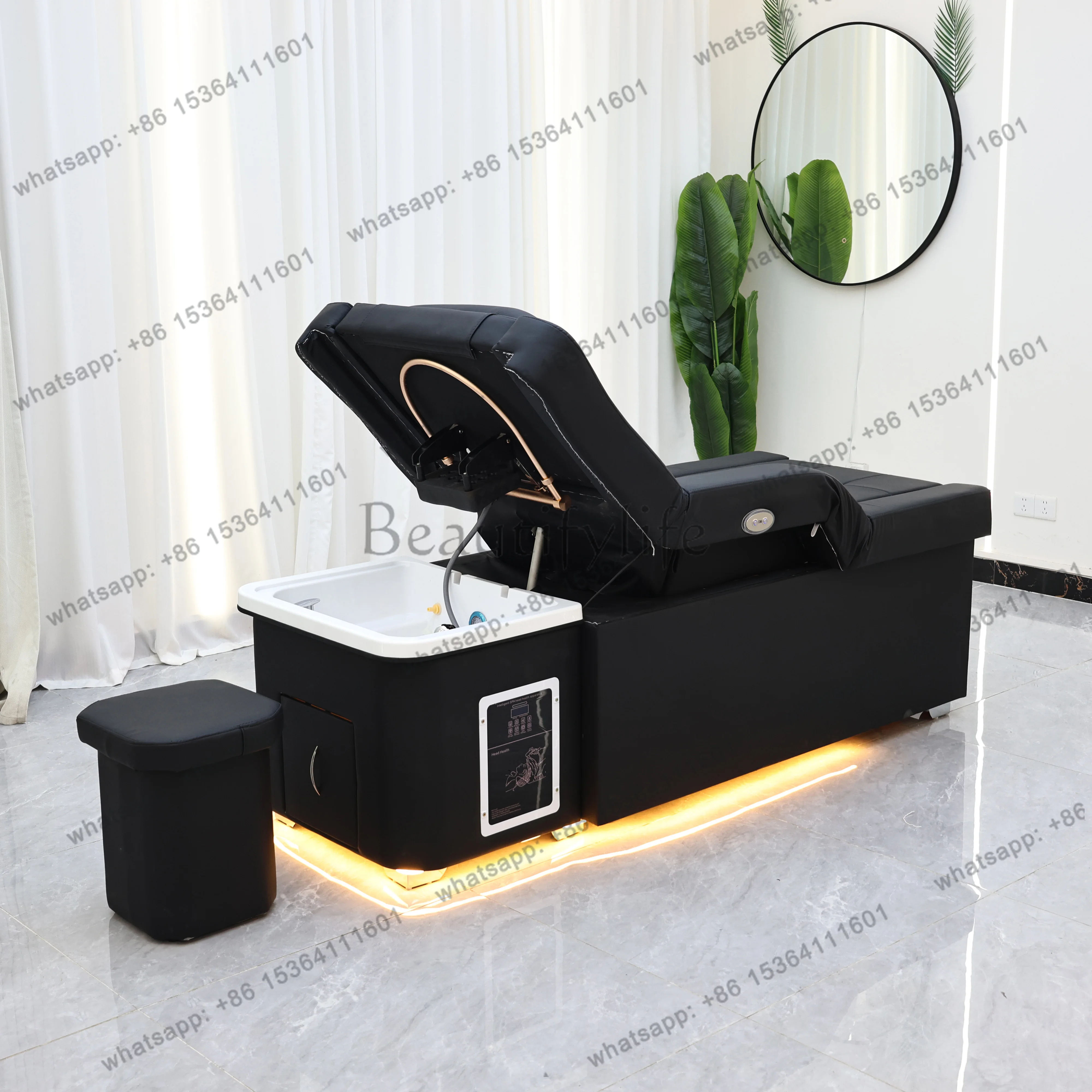 Electric Adjustable Lift Shampoo Bed Massage Table All-in-One Salon SPA Massage Bed with Hair Washing Basin & Foot Bath