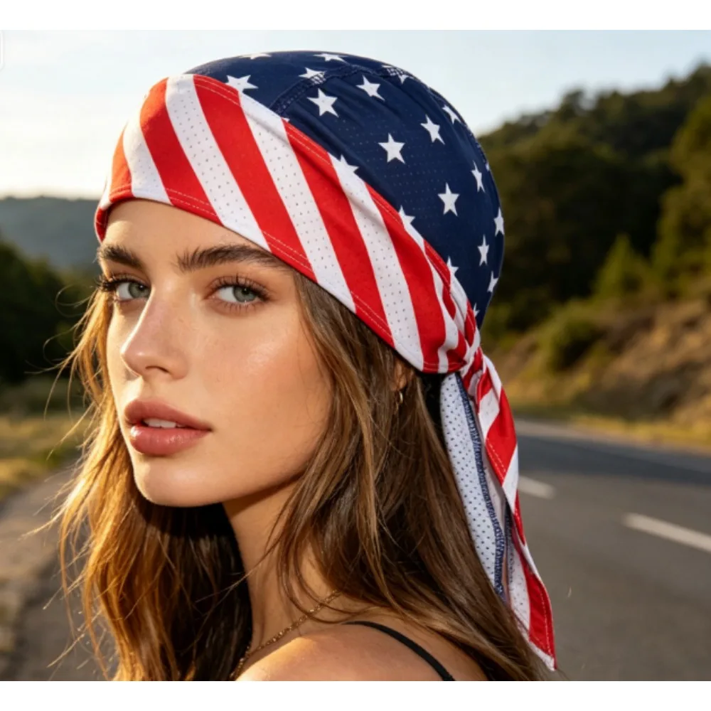 PESENAR  American Flag Mesh Bandana, Breathable Do Rag Head Wrap, Patriotic Independence Day Headwear
