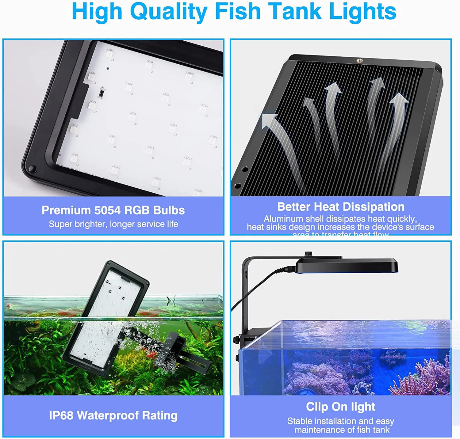 Fish Tank Reef Lamp, LED Aquarium Light, Control, Stimulate Sunrise, Sunset, Moonlight ,8 Lighting Modes,Adjust Brightness, 7/24