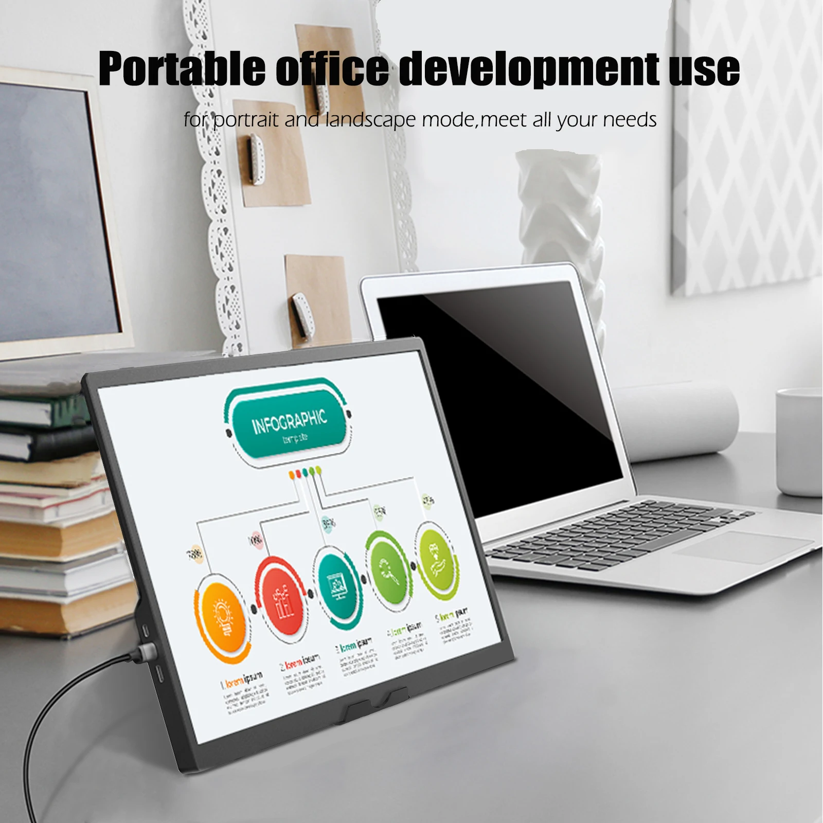 Bimawe 17 Inch 1080P FHD 1920x1200P Portable Monitor 100% sRGB With Screen Foldable Stand For Laptop Phone Xbox PS4/5 Switch