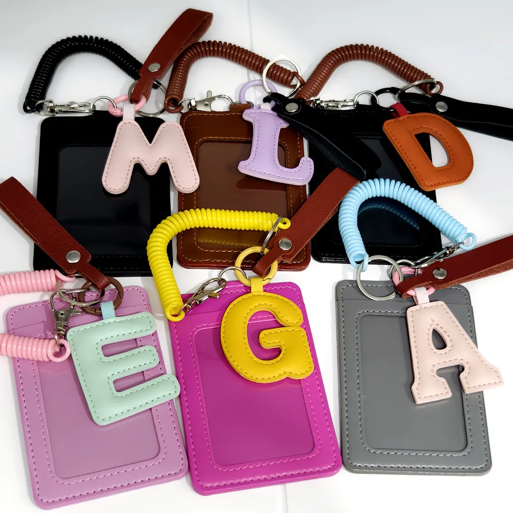 letter leather card holders in dopamine color schemes which are suitable for meal cards, campus cards, bus,tram cards