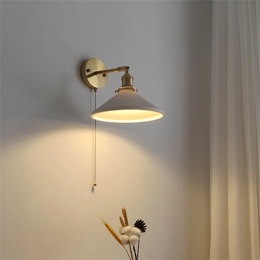 Japanese Ceramic Wall Light With Switch Nordic Brass Loft LED Sconce Home Decor For Bedroom Wall Lamp Fixture Indoor Luminaire