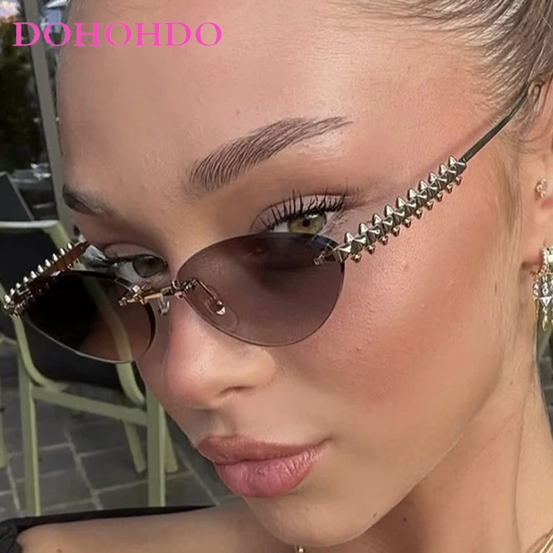 

Fashion Designer Rimless Cat Eye Women Sunglasses New Luxury Metal Leg Men Sunglass Outdoor Driving Travel Female Eyewear UV400