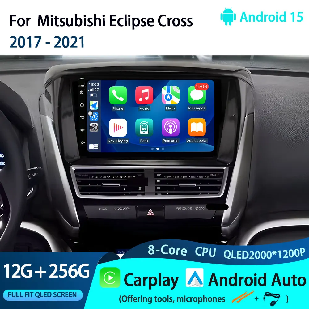 Andorid 15 Car Radio For Mitsubishi Eclipse Cross 2017 - 2021 Carplay Auto Multimedia Video Player Navigation GPS Stereo
