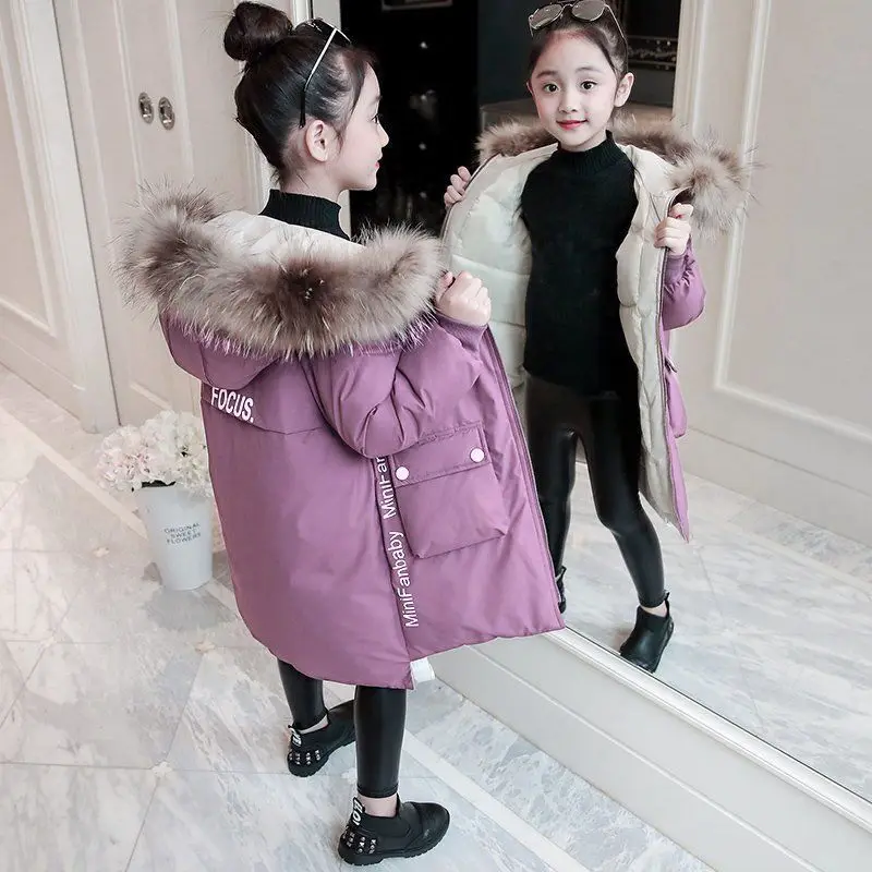 4 6 8 12 Years Fashion Children Jackets For Teenage Girls Winter Warm Parkas Coats For Girl Fur Hooded Thick Outerwear Clothing