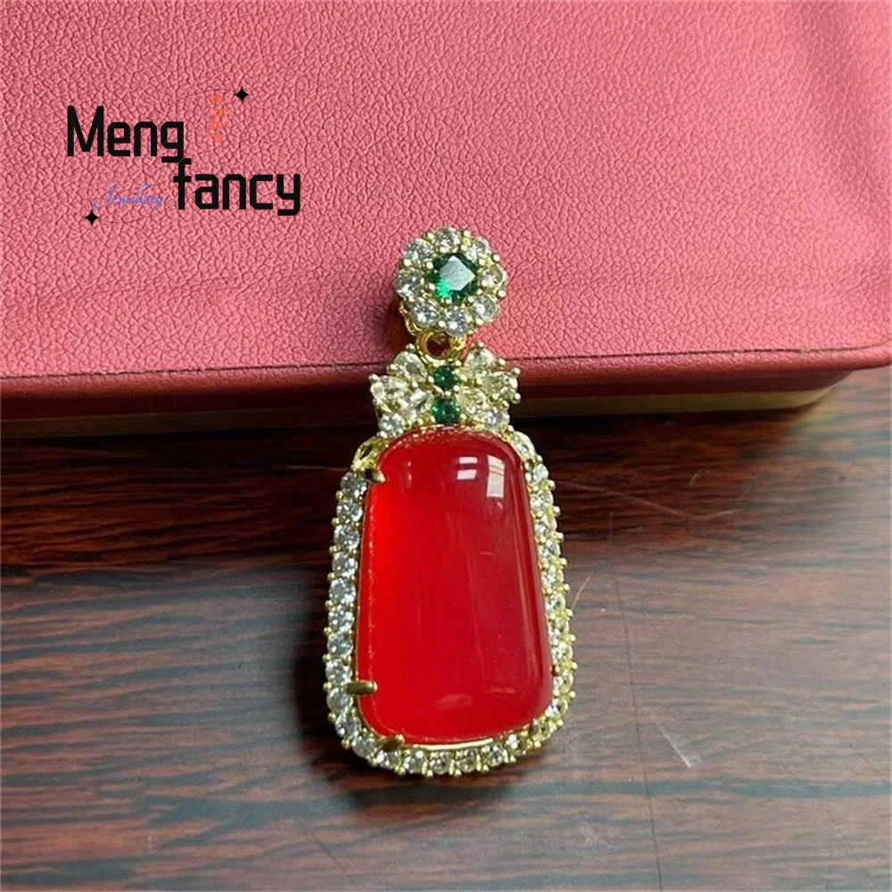 Natural Blood Gall Blossom Golden Lotus Agate Chalcedony Pendant Exquisite High-grade Sexy Young Girls Luxury Fashion Jewelry