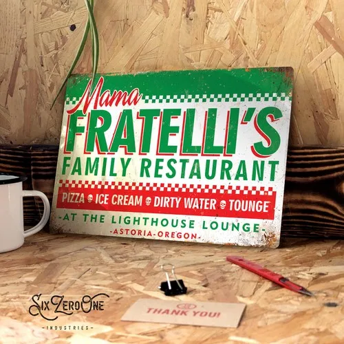 Fratelli's Restaurant metal sign. Worn rusty look p rint 80's movie never die --Tin Sign