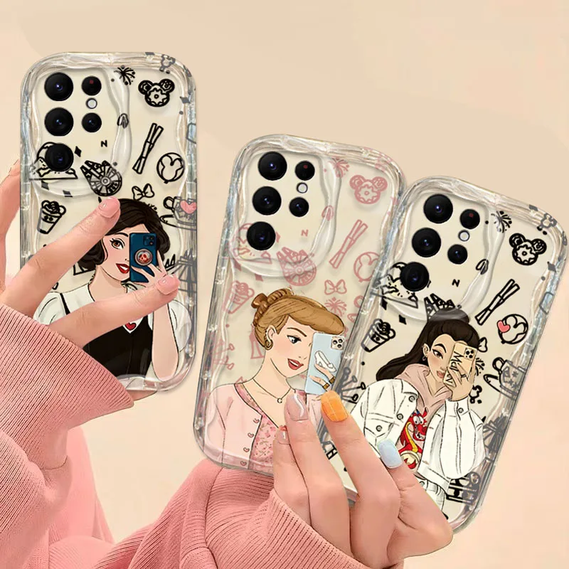 Disney Princess Clear Case For Samsung Galaxy S24 Ultra S23 S22 Plus S21 S20 FE A25 A55 A35 A15 A05 A05S 5G Wavy Silicone Cover