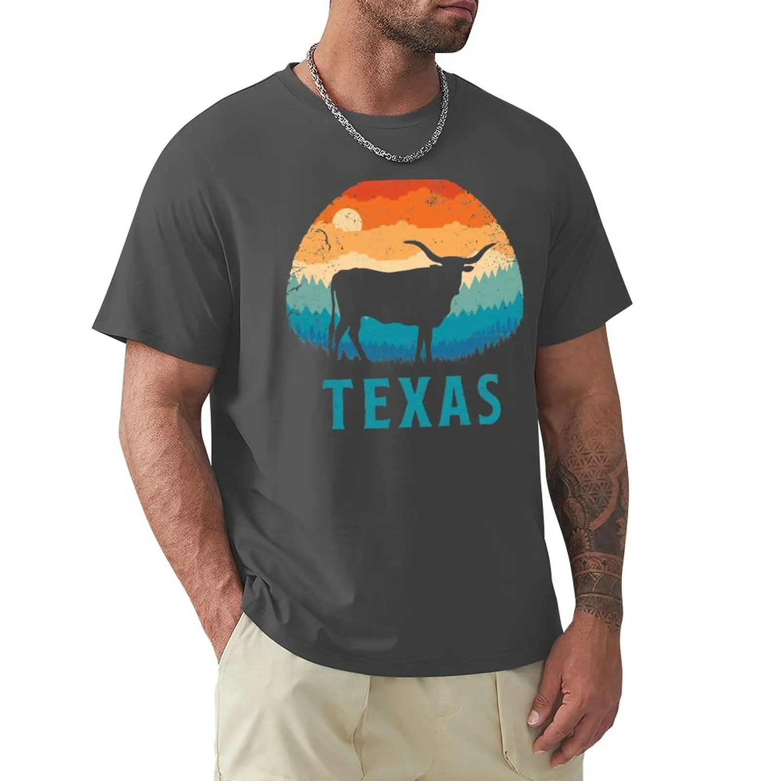 

Texas Retro Longhorn T-Shirt quick drying t-shirt tees cat shirts shirts graphic tees Men's cotton t-shirt