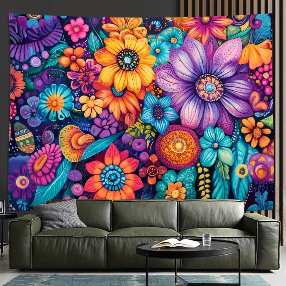 Vintage Style Mandala Floral Wall Tapestry, Polyester Decorative Hanging Sign for Living Room, Bedroom, Office Feathers Required