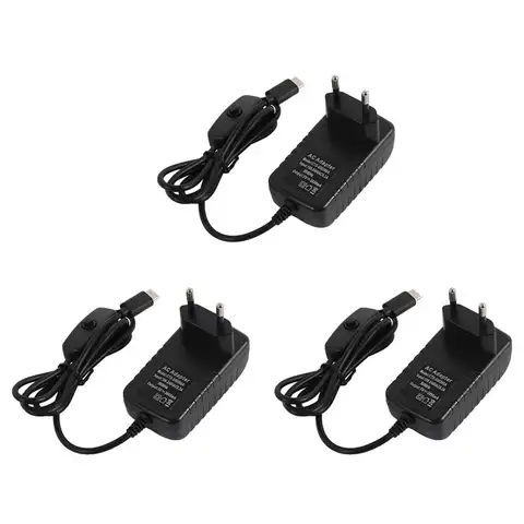 ABVO-3X For Raspberry Pi 4B Power Supply 5V 3A Type-C Power Adapter With ON/OFF Switch USB-C EU Plug