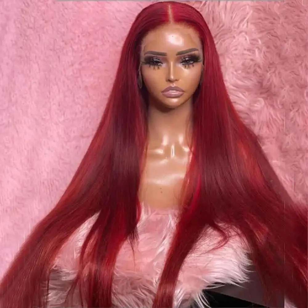

Длинные прямые волосы Синтетический парик 13x4 Ярко-красный HD Парик фронта шнурка Предварительно выщипанные с натуральными волосами Парики для чернокожих женщин