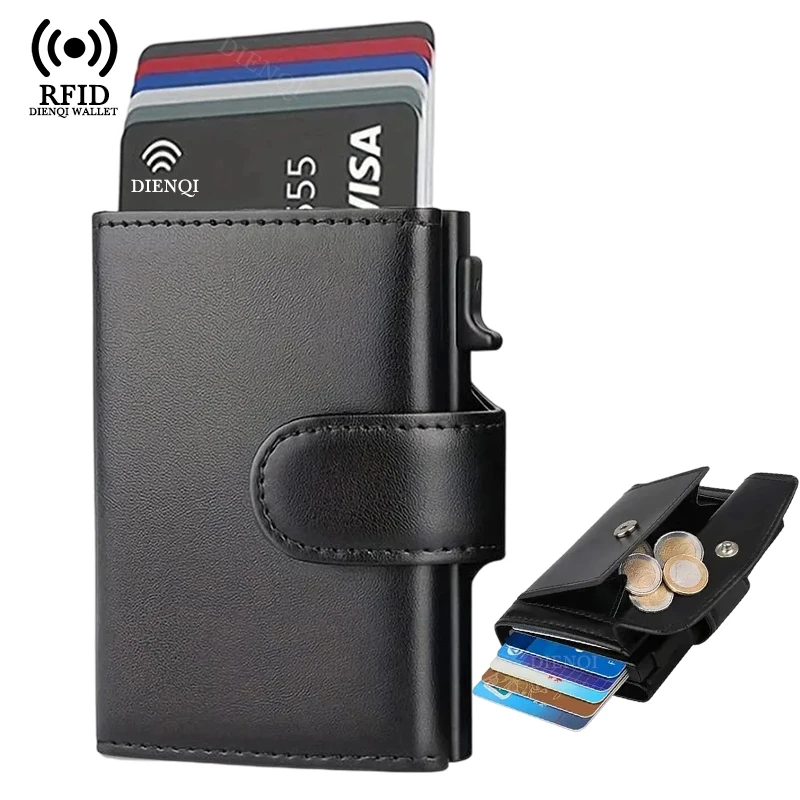 

Всплывающий держатель для карт Rfid, мужской кошелек, тройной держатель для кредитных карт с засовом, кошелек для монет, деловой держатель для карт для мужчин