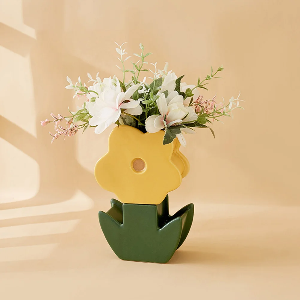 

1Pcs Flower Shaped Desktop Vase Creative Ceramic Craft Plant Modeling Flower Arrangement Vase Decoration