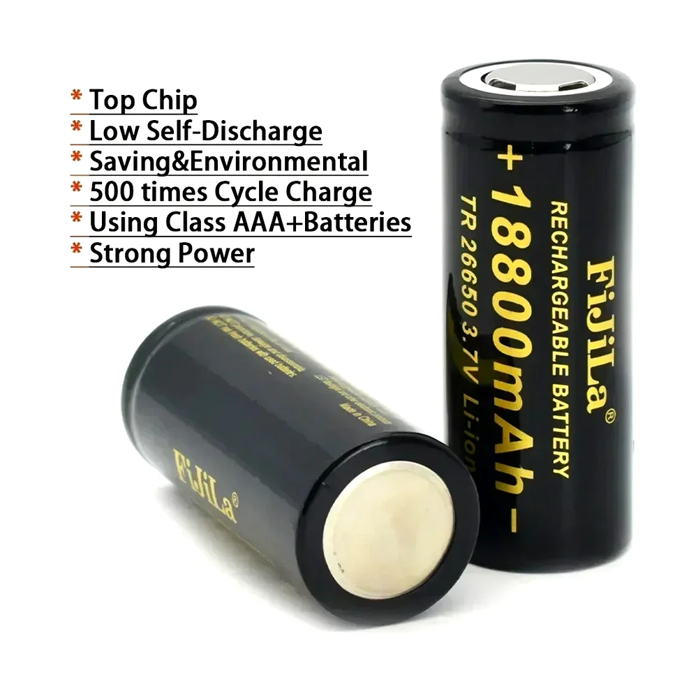 100% Original high quality 26650 battery 18800mAh 3.7V 50A lithium ion battery for 26650 LED flashlight + charger view 5